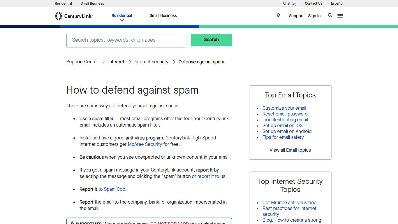 Defense Against Spam | CenturyLink